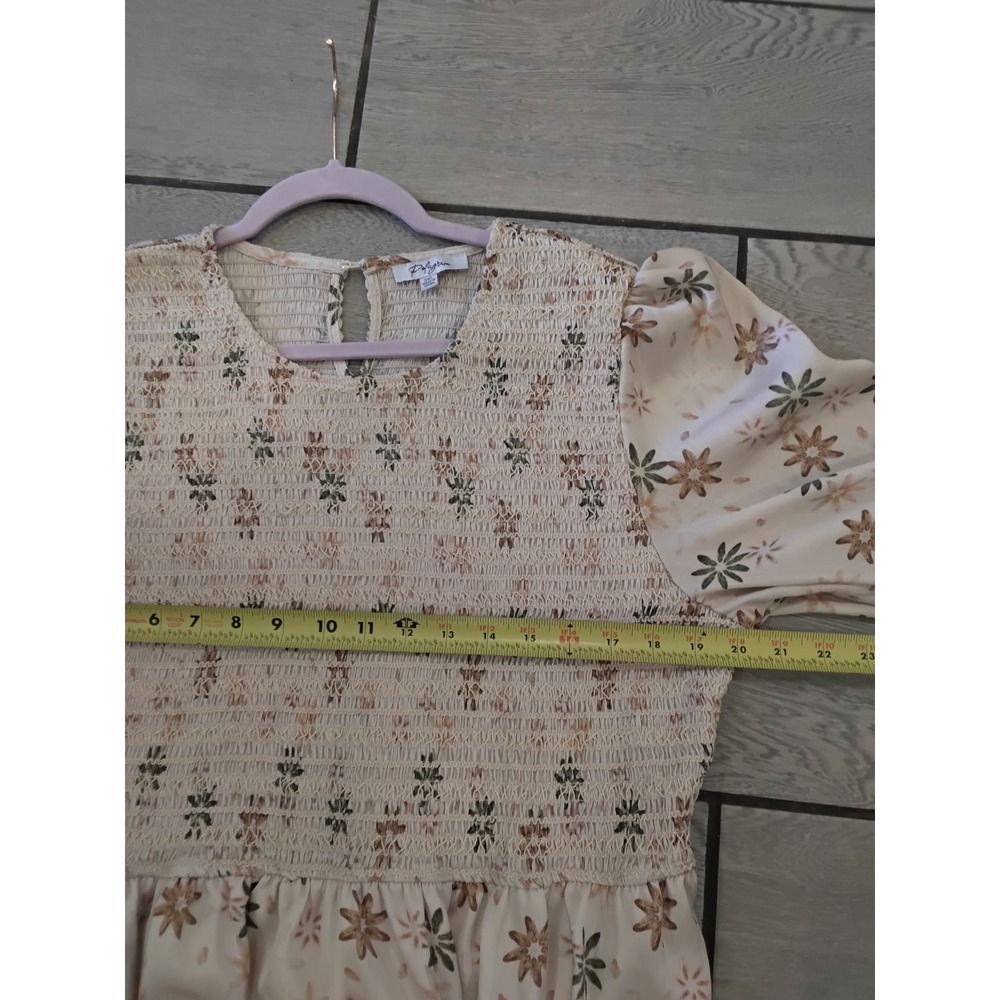 Polagram Floral Smocked Midi Dress Womens 3XL Cream Long Sleeve Cottagecore - Picture 7 of 9